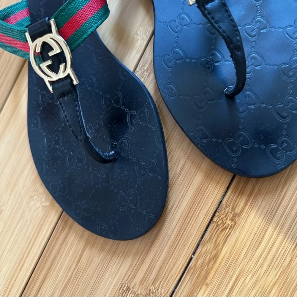GG Black Sandals with Red and Green Straps - Picture 2 of 4